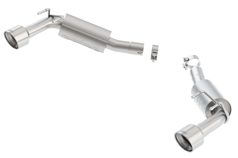 Borla catback exhaust rear section for 2010 Camaro 6.2L V8 S-type, featuring polished metal pipes and exhaust tips.