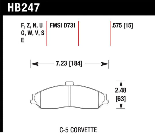 Hawk Performance Chevy Corvette Hawk 97-13 front racing brake pads with HT-10 compound, high-performance brake pads for racing cars