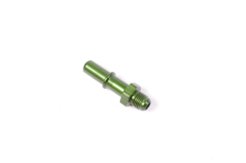 Radium Engineering 1/2 inch SAE male to 6AN male fitting showing metal connectors and threading for high-performance fluid connections.
