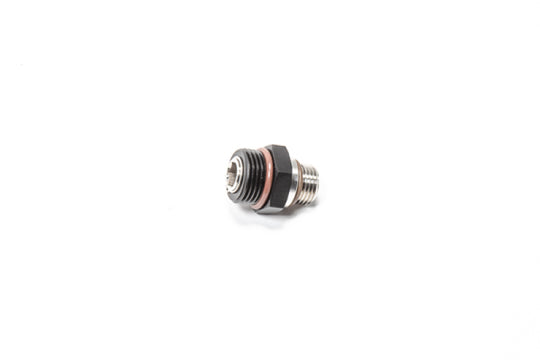 Radium Engineering 8AN ORB to 6AN ORB swivel union fitting showing detailed metal construction and threading for automotive fluid connections