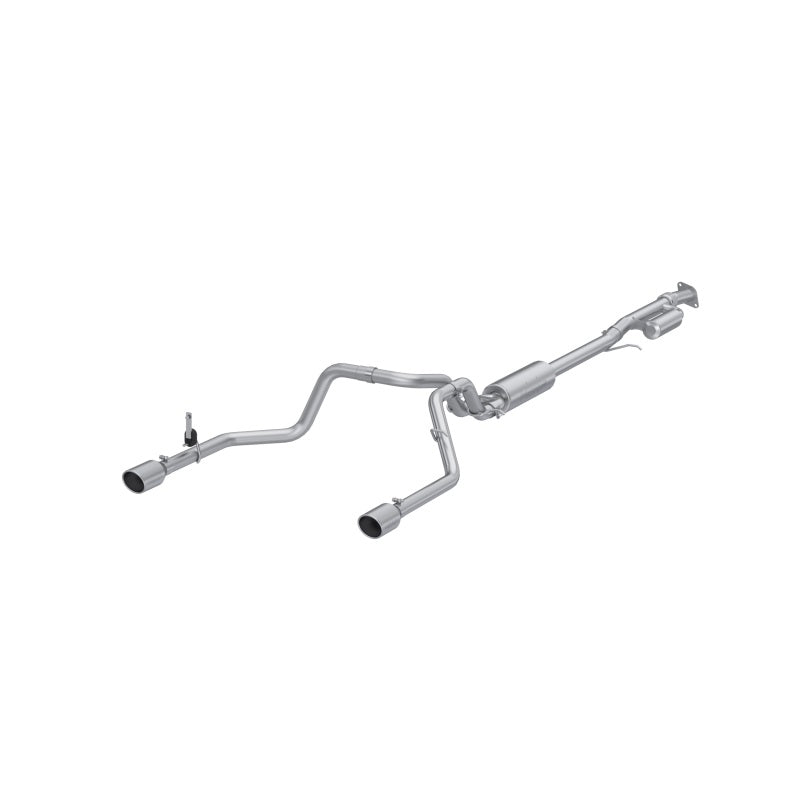 MBRP 2019+ Chevrolet Silverado and GMC Sierra 1500 aluminum 3-inch Armor Lite cat-back exhaust system, shiny and installed.