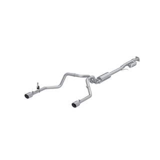 MBRP aluminum 3-inch Armor Lite Cat-Back Exhaust for 2019+ Chevrolet Silverado 1500 and GMC Sierra 1500, with polished tips.