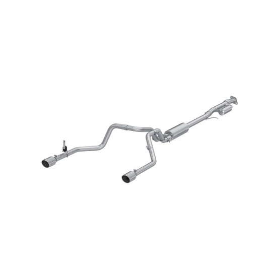 MBRP 2019+ Chevrolet Silverado and GMC Sierra 1500 aluminum 3-inch Armor Lite cat-back exhaust system, shiny and installed.