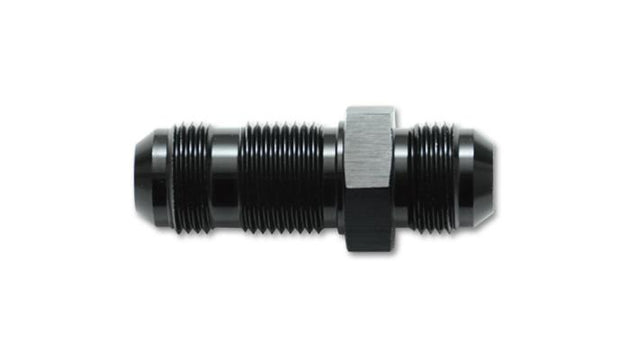 Vibrant aluminum -6AN flare straight bulkhead adapter fitting, designed for high-performance fluid connections.