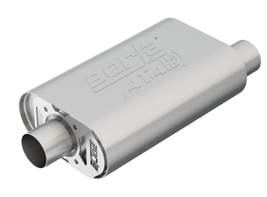 Borla CrateMuffler SBC Hot 350/383 2.5-inch offset/center oval Atak muffler with chrome finish and dual inlet outlets.