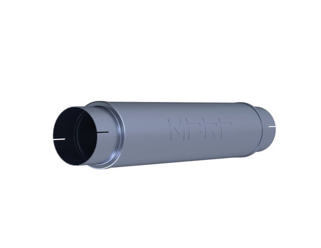 MBRP universal muffler with 5-inch inlet and outlet, 24-inch stainless steel body, designed for automotive exhaust systems.