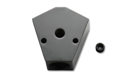 Vibrant billet aluminum Y-block fitting with 1/8in NPT port and 3/8in NPT connections for automotive fluid systems.