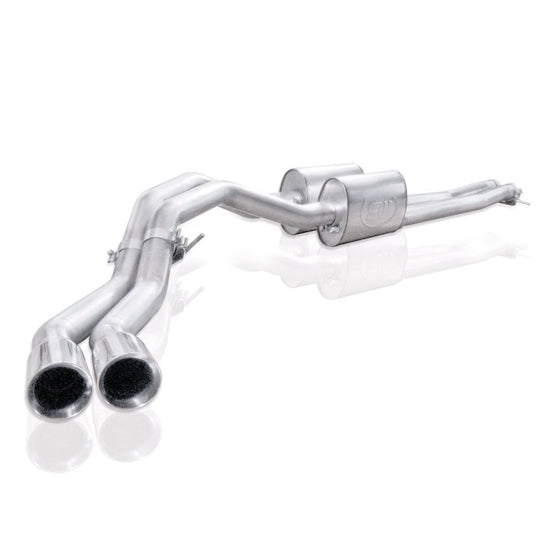 Stainless Works catback exhaust system for Chevy Silverado and GMC Sierra 2007-2016 with passenger rear tire exit, stainless steel finish