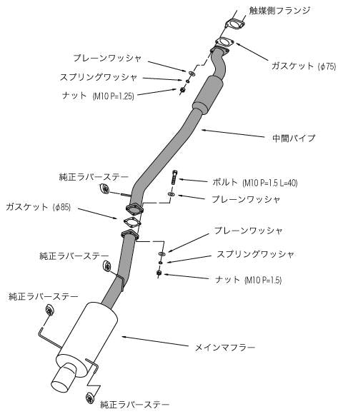HKS Hi-Power 409 catback exhaust system for Nissan ECR33 RB25DET engine, showing polished stainless steel pipes and muffler.