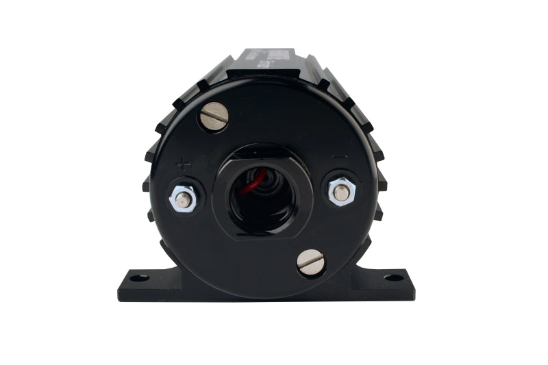 Aeromotive Eliminator-Series fuel pump for EFI and carb applications showing the compact, high-performance fuel pump with electrical connections.