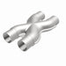 MagnalFlow Smooth Trans X 2.25-inch stainless steel X pipe for automotive exhaust systems, showing the polished metal design.