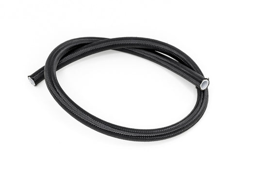 DeatschWerks 6AN black nylon braided PTFE hose, 3 feet long, durable automotive fuel or oil line hose with braided exterior.