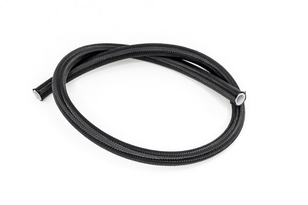 DeatschWerks 6AN black nylon braided PTFE hose, 3 feet long, durable automotive fuel or oil line hose with braided exterior.