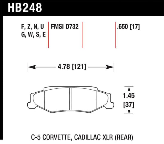 Hawk Performance Hawk 97-12 Corvette and Z06 racing rear brake pads, high-performance brake pads for racing vehicles.