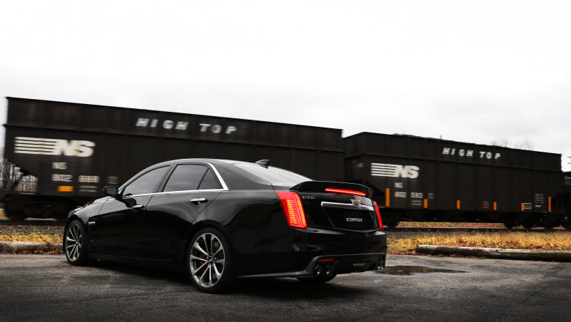 Polished CORSA Performance axle-back exhaust for 2016-2019 Cadillac CTS V 6.2L V8, featuring dual tips and high-performance design.