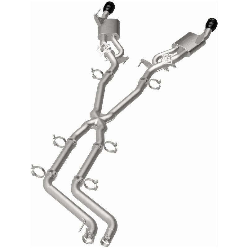 Magnaflow 26+ Dodge Charger 3.0L SPEQ cat-back exhaust system installed on vehicle, showing polished stainless steel pipes and muffler.
