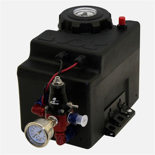 Nitrous Express Safe Stand Alone Fuel Enrichment System installed in a vehicle, showcasing the fuel pump and system components.