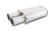 Vibrant Streetpower oval muffler with 3-inch round straight cut tip and inlet, showcasing high-performance automotive exhaust part.