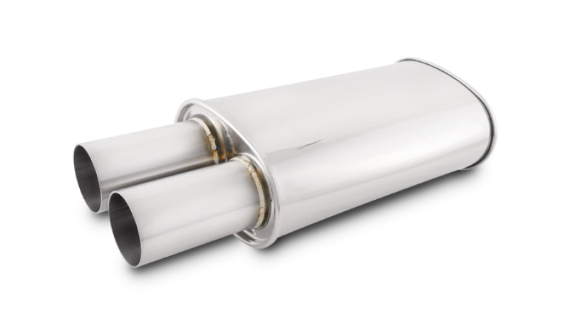 Vibrant Streetpower oval muffler with 3-inch round straight cut tip and inlet, showcasing high-performance automotive exhaust part.