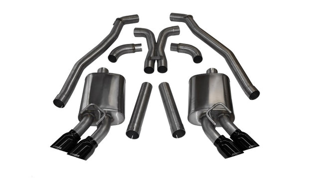 Black CORSA Performance Catback exhaust for 2012-2015 Chevrolet Camaro ZL1 6.2L V8 coupe, featuring sport mufflers and XO design.