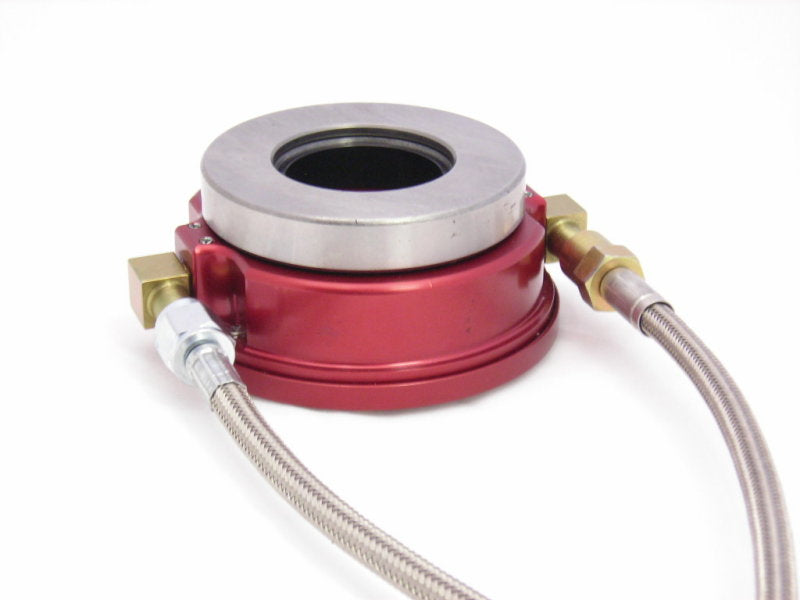 McLeod Racing slip-on release bearing with elbow fit and adjustable screw for Ford and MOPAR, round face bearing for clutch systems.