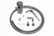 Radium Engineering GM LS engine oil catch can kit with fluid lock system, featuring black aluminum can and hoses for engine protection.