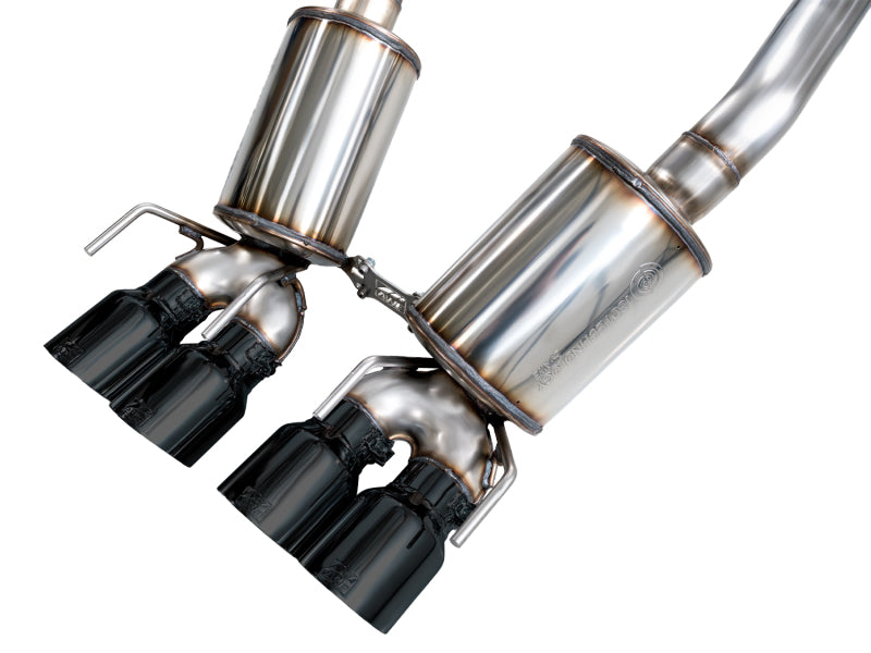 AWE Tuning C6 Chevrolet Corvette Z06/ZR1 axle-back exhaust with black tips, showcasing the polished metal and diamond black accents.