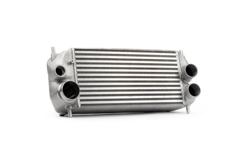 AMS Performance intercooler for 2015+ Ford F-150 and Raptor 2.7L/3.5L EcoBoost, silver with AMS logo, high-performance automotive part.