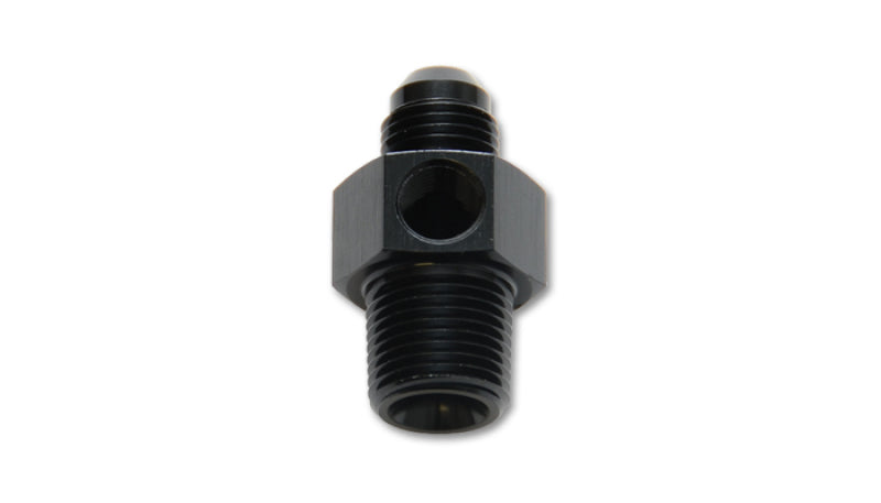 Vibrant -6AN male to 3/8 inch NPT male union adapter fitting with 1/8 inch NPT port, metal fitting for fluid connections.