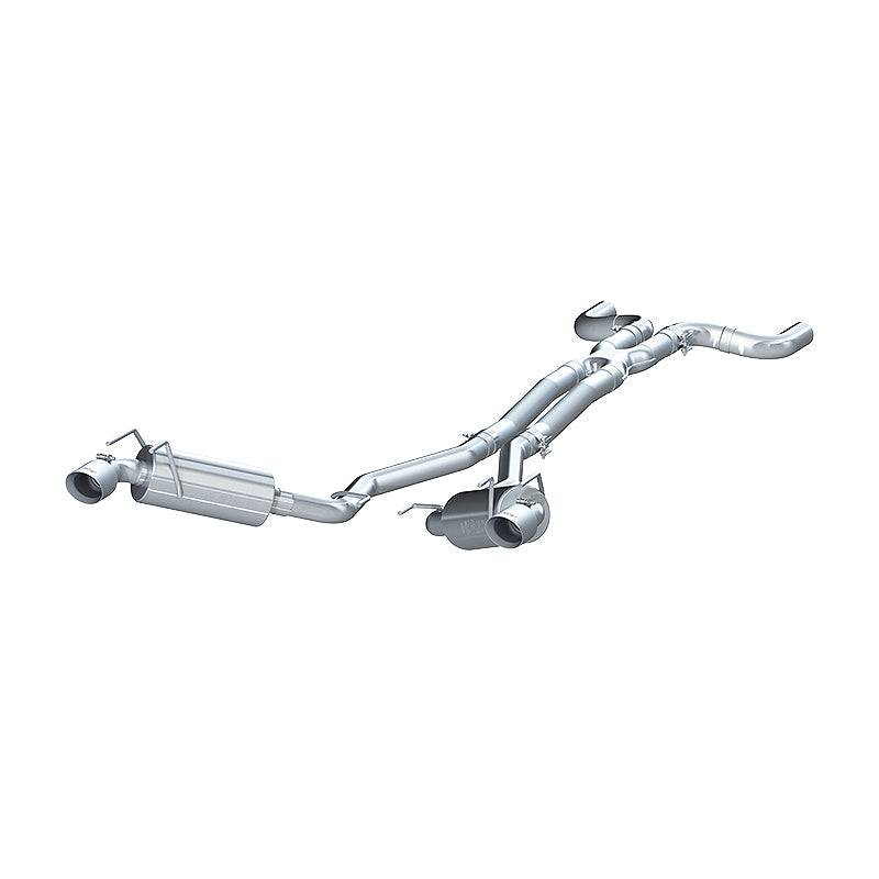 MBRP catback exhaust system for 2010 Chevy Camaro V6 3.6L with dual round tips, showing the polished metal tips and exhaust pipes.