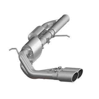 MBRP 09+ Chevrolet Silverado 1500 cat back exhaust system with dual outlet and 4-inch tip, stainless steel construction, installed on truck