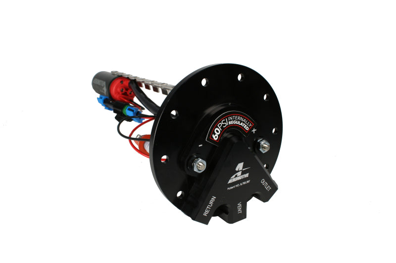 Aeromotive universal EFI returnless fuel pump with 60psi pressure, compact design, ideal for performance fuel systems.
