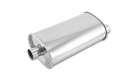 Vibrant StreetPower Oval Muffler with 2-inch inlet and dual outlet, center inlet, offset outlet, vehicle exhaust component