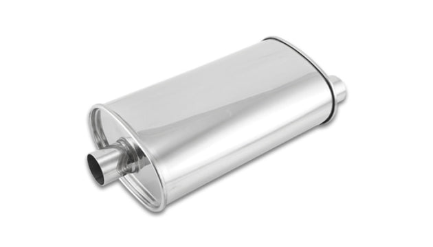 Vibrant StreetPower Oval Muffler with 2-inch inlet and dual outlet, center inlet, offset outlet, vehicle exhaust component