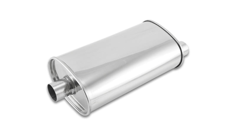 Vibrant StreetPower Oval Muffler with 2-inch inlet and dual outlet, center inlet, offset outlet, vehicle exhaust component