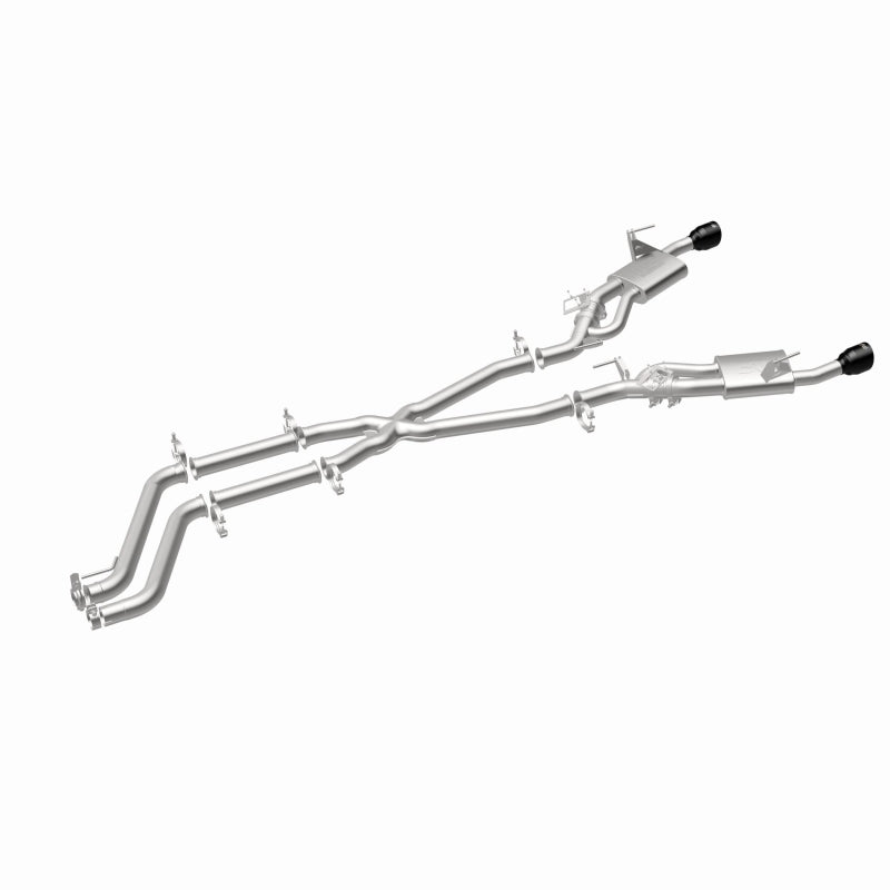 Magnaflow 26+ Dodge Charger 3.0L SPEQ cat-back exhaust system installed, showing polished stainless steel pipes and muffler.