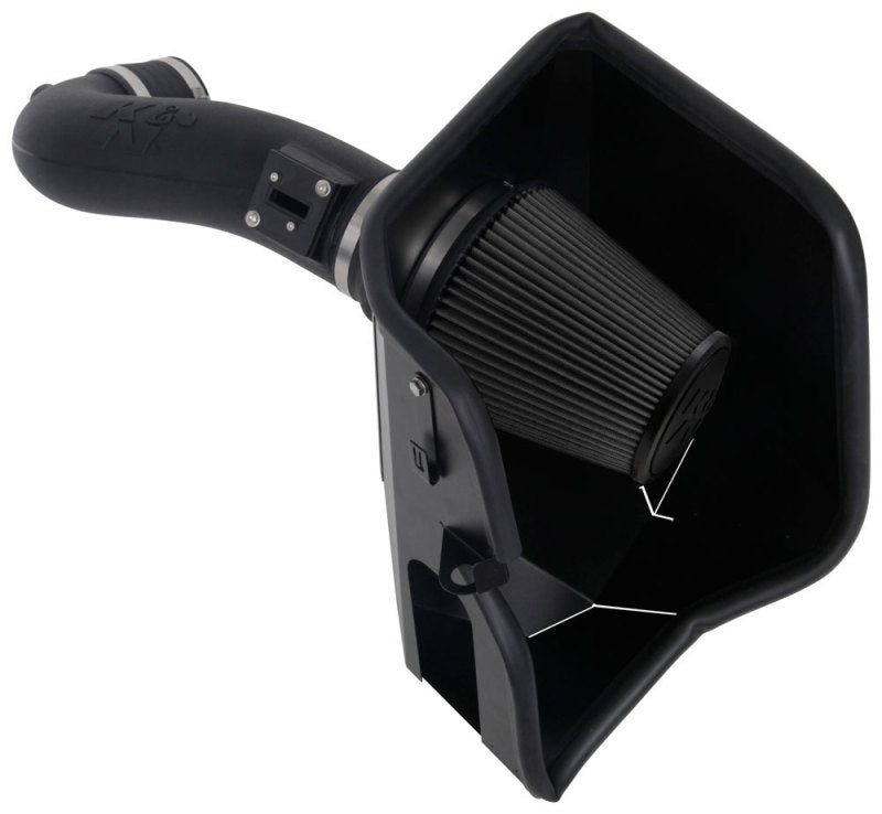 K&N Engineering cold air intake system for 2019+ Chevrolet Silverado 1500 V8 6.2L engine, featuring metal and filter components