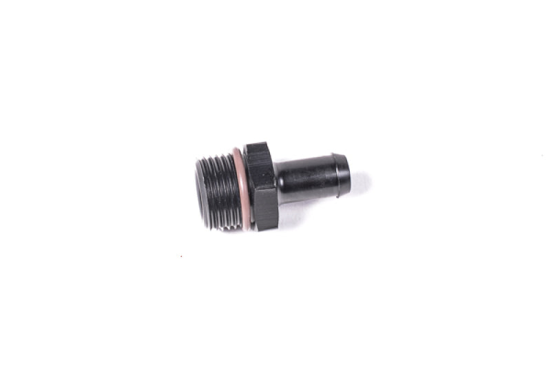 Radium Engineering 10AN ORB to Barb fitting with .500-inch hose connection, showing the black anodized metal finish and fitting details.