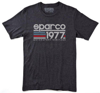 Sparco Vintage 77 Chrcl XL T-shirt, featuring classic racing graphic, black cotton shirt with bold white and red print.