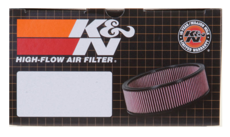 K&N Engineering round drop-in air filter with 5-7/8 inch outer diameter and 4-7/8 inch inner diameter for automotive air intake systems