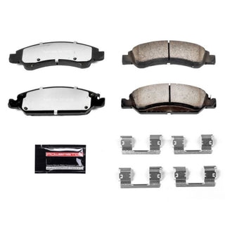 PowerStop front Z36 truck and tow brake pads for Chevrolet Silverado 1500, showing hardware and performance brake pad design