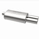 MagnaFlow stainless steel muffler with tip, 14x5x8 inches, featuring 2.25/3 inlet and outlet pipes, for automotive exhaust systems.