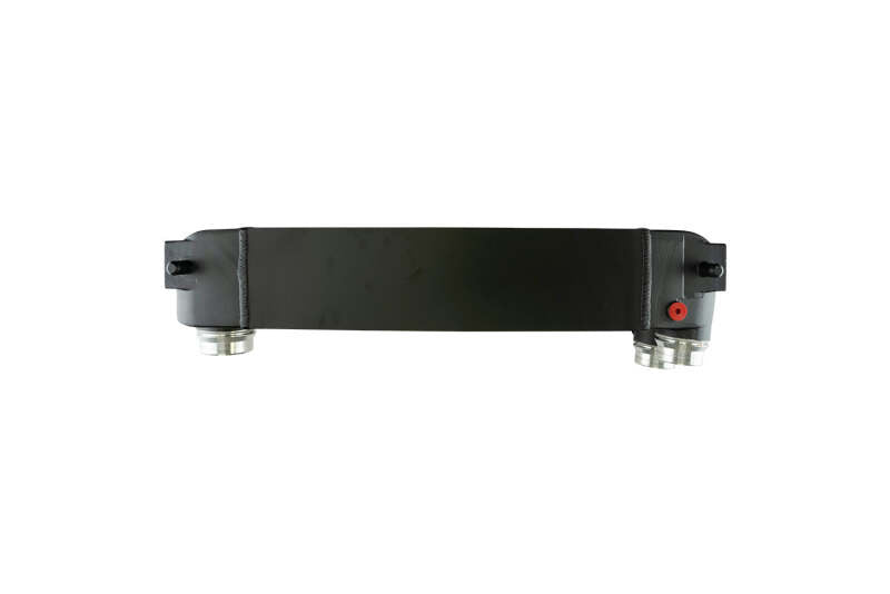 Black Turbosmart intercooler for Ford Ranger Raptor V6 Ecoboost, shown mounted with cooling fins and inlet connections.