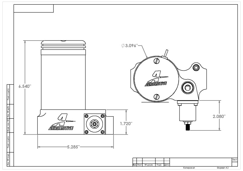 Aeromotive A2000 drag race carbureted fuel pump, high-performance automotive fuel pump with durable construction.