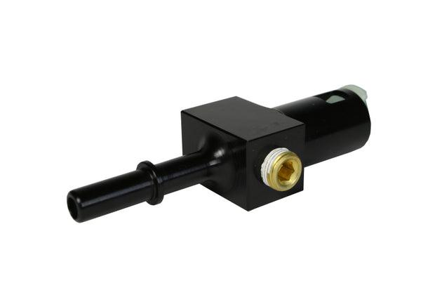 Aeromotive 5/16-inch quick connect fitting with AN-06 port and 1/8-inch gauge port, automotive fuel system component