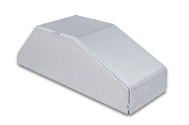 Vibrant forced induction component, I/C end tank in 3.5-inch wide, 9.85-inch long, 3.25-inch tall aluminum for intercooler core.
