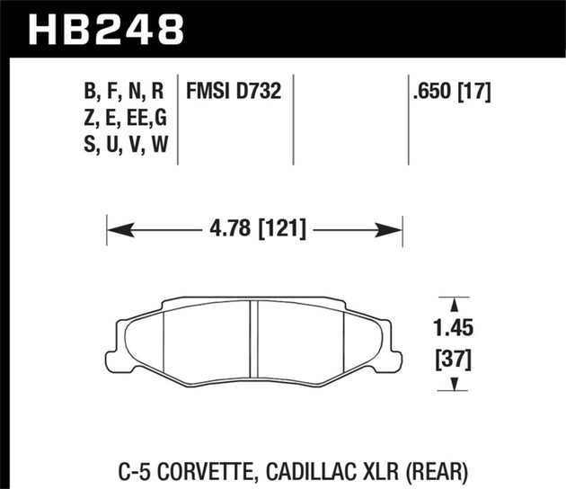 Hawk Performance Hawk 97-12 Corvette and Z06 racing rear brake pads, high-performance brake pads for race cars.
