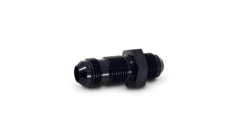 Vibrant aluminum -12AN flare straight bulkhead adapter fitting showing metal construction and flare connection for automotive applications