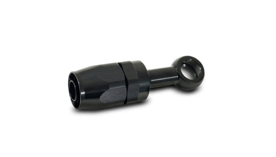 Vibrant black aluminum -10AN banjo hose end fitting with M16 and 5/8 inch banjo bolt for automotive or hydraulic use.