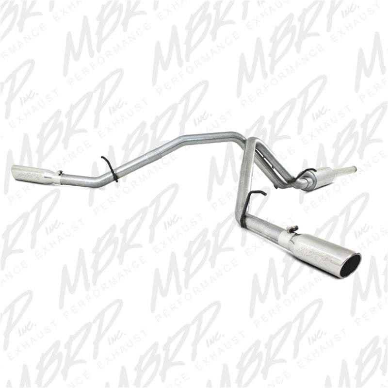 MBRP catback dual side exhaust system for 2009 Chevy/GMC 1500 4.8L/5.3L EC/CC trucks, excluding 8 bed models.